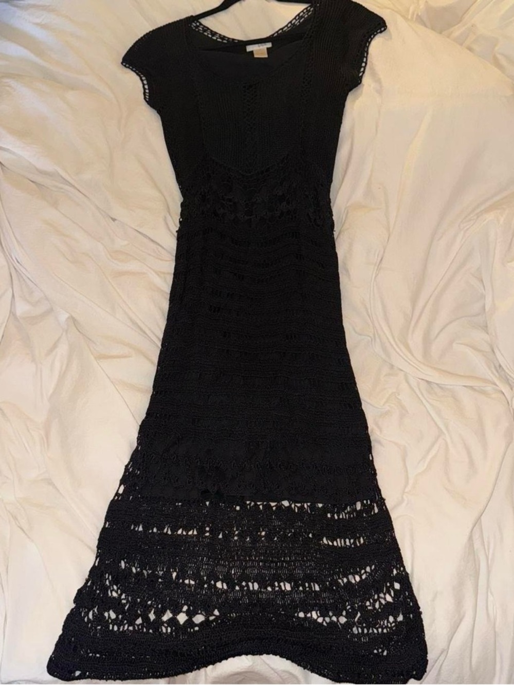 Women's Black Crochet Midi Dress - Elegant Knit Design